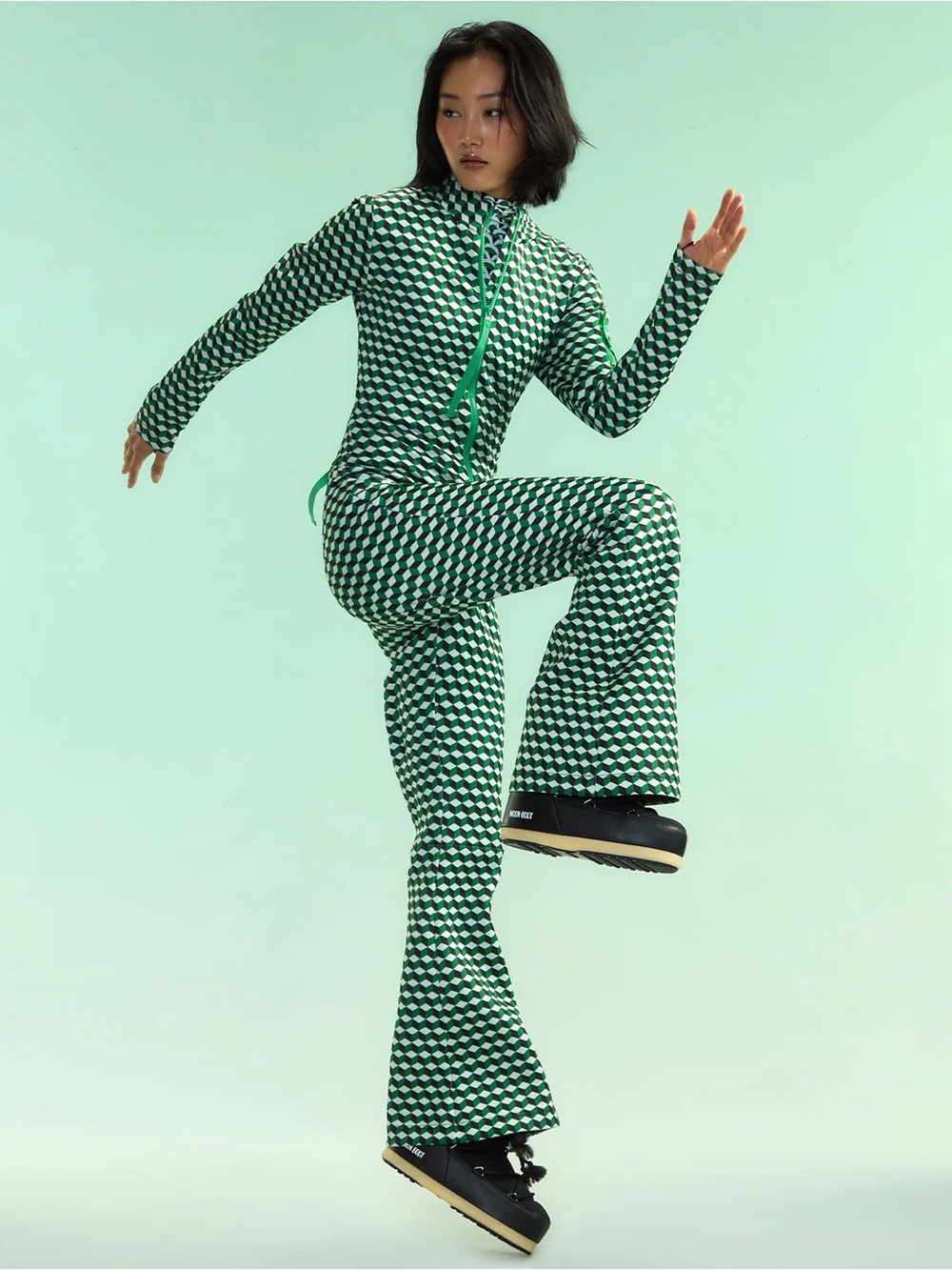 Cynthia Rowley Bonded Ski Jumpsuit in Green Print, Size M - Picture 3 of 11